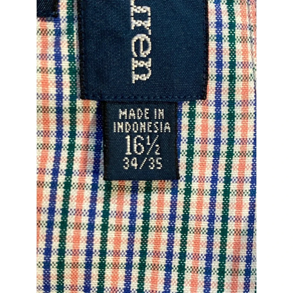 Polo Ralph Lauren Mens Custom Fit Plaid Button Down Shirt 16.5 34/35 Blue Orange